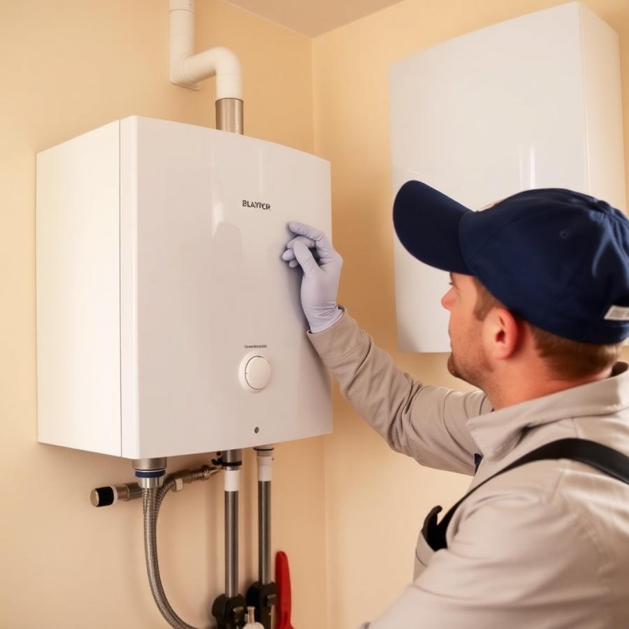 Engineer fitting a new combi boiler