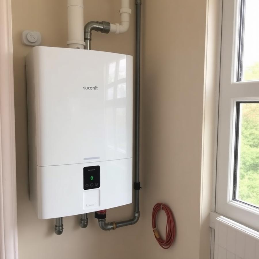 Completed boiler installation in a utility room